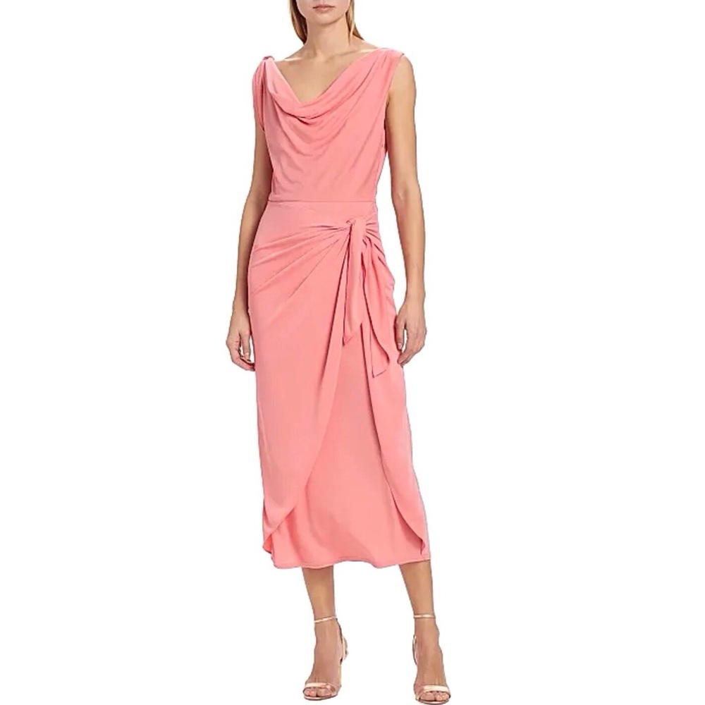 Cinq a Sept Pink Jersey Knit Draped Midi Dress Odin Sleeveless Size 10